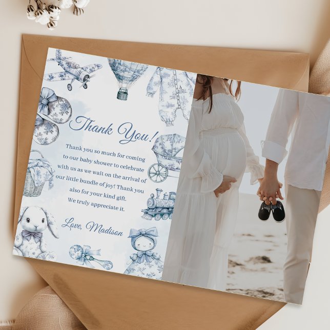 Invitación Toile De Jouy Baby Shower Party Thank You Card (Subido por el creador)