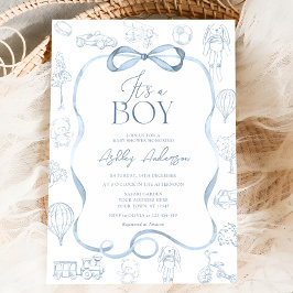 Invitación Toile De Jouy Blue Baby Shower