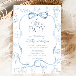 Invitación Toile De Jouy Blue Baby Shower