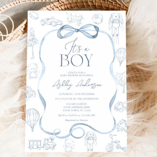 Invitación Toile De Jouy Blue Baby Shower (Subido por el creador)