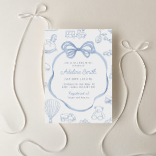 Invitación Toile de Jouy Blue Bow Chinoiserie Boy Baby Shower