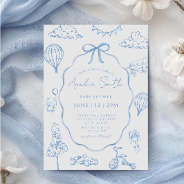 Invitación Toile De Jouy Blue Boy Baby Shower