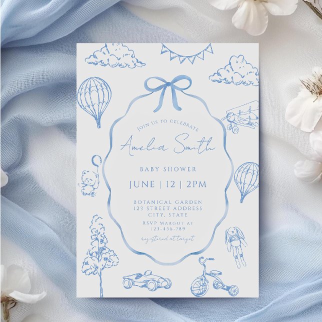 Invitación Toile De Jouy Blue Boy Baby Shower (Subido por el creador)