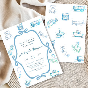 Invitación Toile De Jouy Blue Chinoiserie Toile Baby Shower