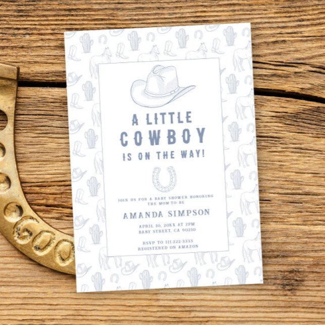 Invitación Toile de Jouy Blue Cowboy Baby Shower Occidental (Subido por el creador)