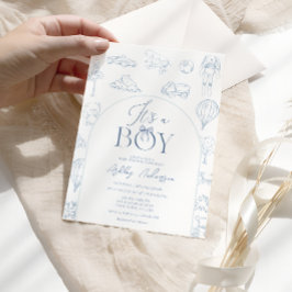 Invitación Toile De Jouy Blue Nursery Boy Baby Shower