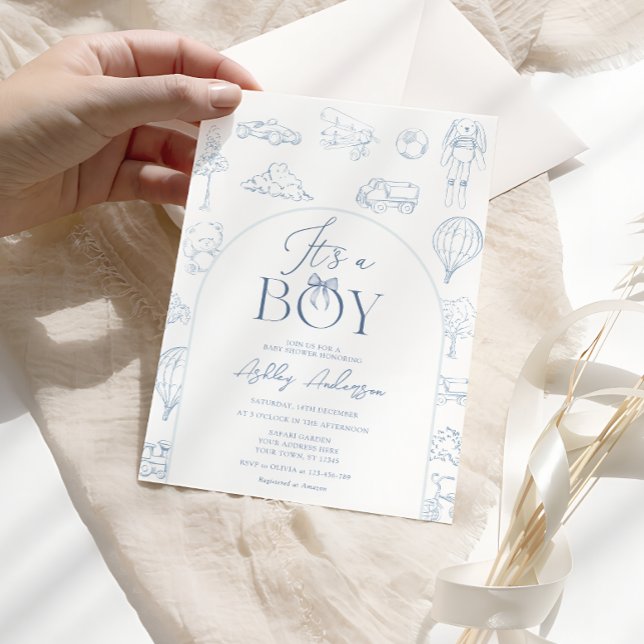 Invitación Toile De Jouy Blue Nursery Boy Baby Shower (Subido por el creador)