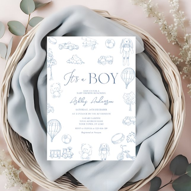 Invitación Toile De Jouy Blue Vintage Baby Shower (Subido por el creador)