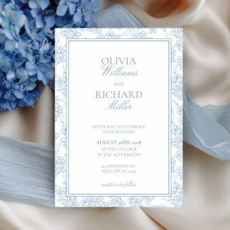 Invitación Toile de Jouy Blue Wedding Invitation, 