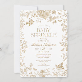 Invitación Toile De Jouy Dorado Floreado Francés para Baby Sh