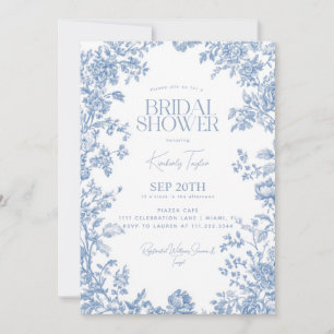 Invitación Toile De Jouy Floral Dusty Blue para Despedida de