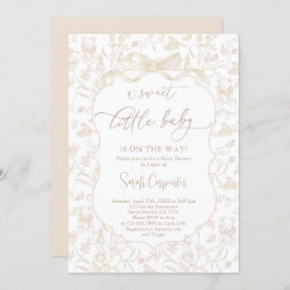 Invitación Toile De Jouy Neutral Baby Shower con Bow