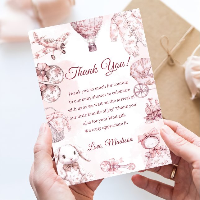 Invitación Toile De Jouy Pink Girl Baby Shower Party (Subido por el creador)
