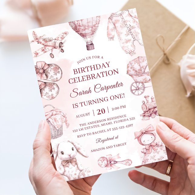 Invitación Toile De Jouy Pink Girl Birthday Party (Subido por el creador)