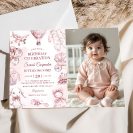 Invitación Toile De Jouy Pink Girl Birthday Party Photo