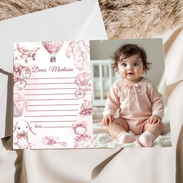 Invitación Toile De Jouy Pink Girl Capsule Note Message Card (Subido por el creador)