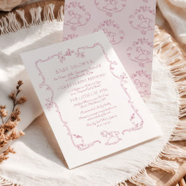 Invitación Toile de Jouy rocking horse Pink Baby Girl shower