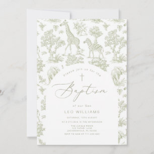 Invitación Toile de Jouy Safari Animales Green Boy Baptismo