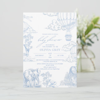 Invitación Toile De Jouy Safari Baby Boy Shower