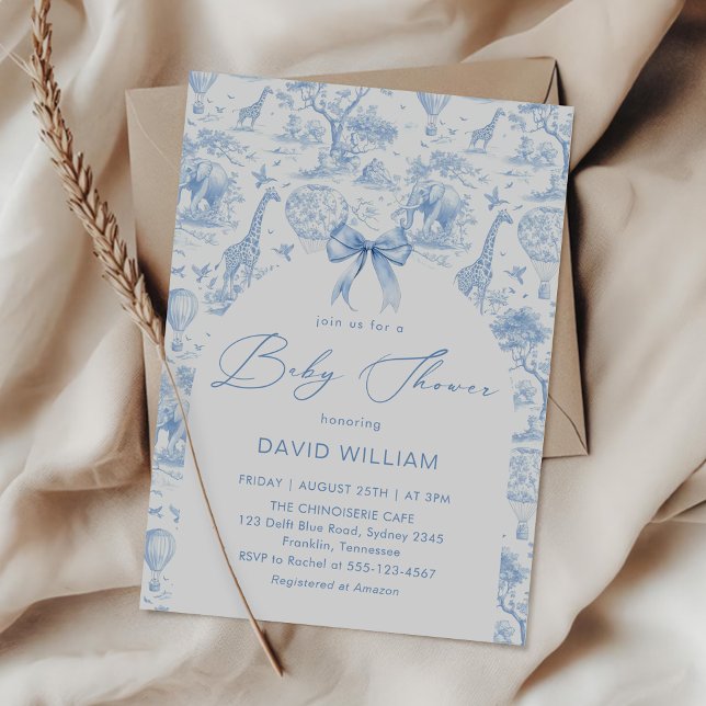 Invitación Toile de Jouy Safari Blue Bow (Subido por el creador)