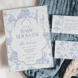 Invitación Toile De Jouy Safari Blue Boy Baby Shower