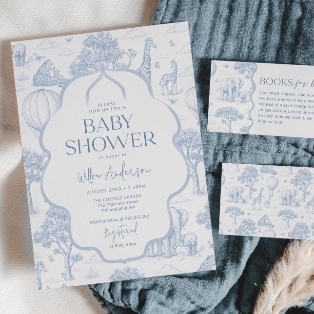 Invitación Toile De Jouy Safari Blue Boy Baby Shower (Subido por el creador)