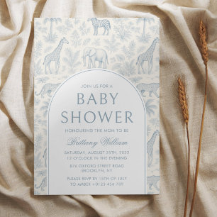 Invitación Toile De Jouy Safari Blue Boy Baby Shower
