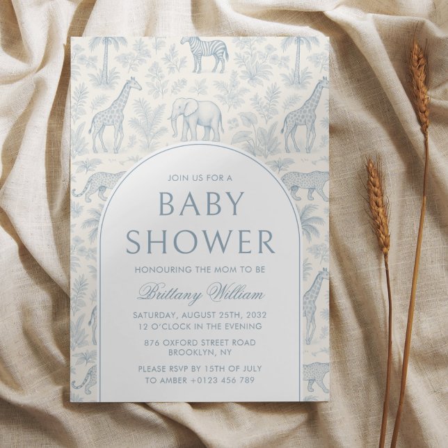 Invitación Toile De Jouy Safari Blue Boy Baby Shower (Subido por el creador)