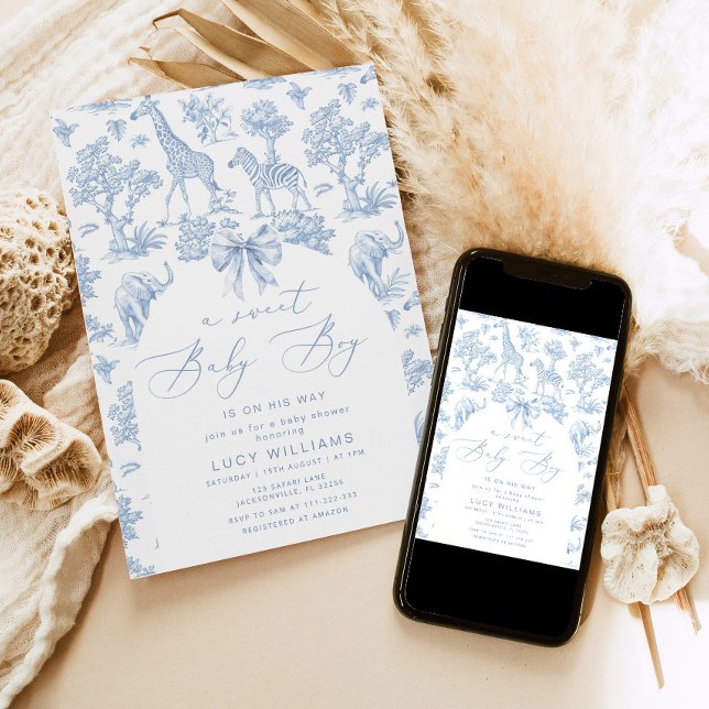 Invitación Toile de Jouy Safari Dulce Bebé (Subido por el creador)