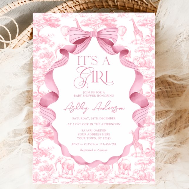 Invitación Toile de Jouy Safari es un Baby Shower Chica (Subido por el creador)