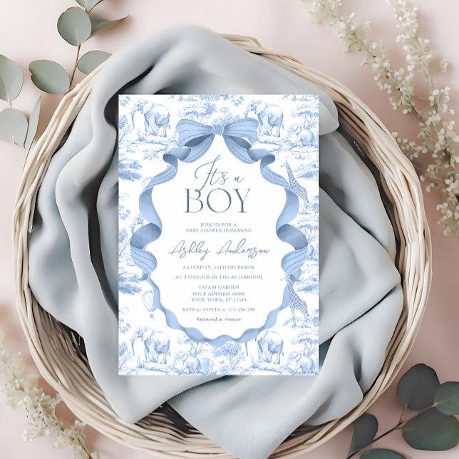 Invitación Toile de Jouy Safari es un niño Baby Shower (Subido por el creador)