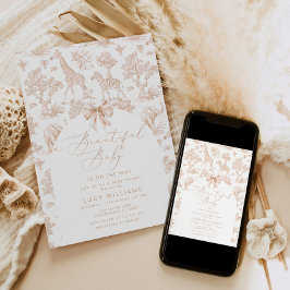 Invitación Toile de Jouy Safari Género ducha de bebé neutra