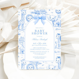 Invitación Toile De Jouy Safari Niño Azul Baby Shower