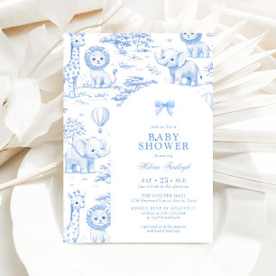 Invitación Toile De Jouy Safari Niño Azul Baby Shower