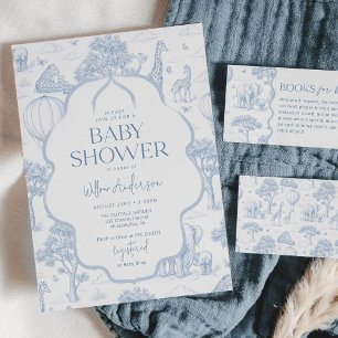 Invitación Toile De Jouy Safari Niño Azul Baby Shower