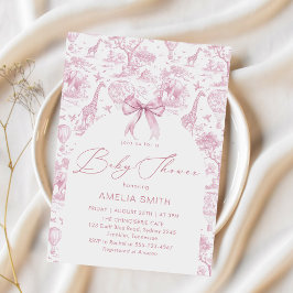 Invitación Toile de Jouy Safari Pink Bow