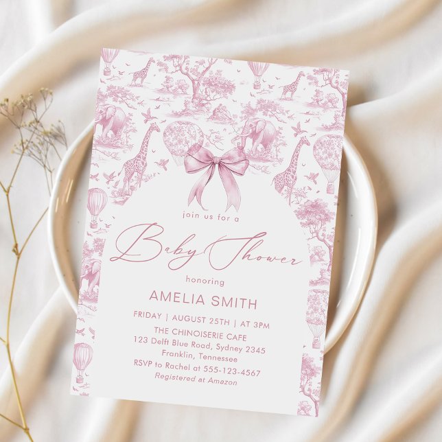 Invitación Toile de Jouy Safari Pink Bow (Subido por el creador)