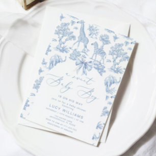 Invitación Toile de Jouy Safari Sweet Baby niño baby shower