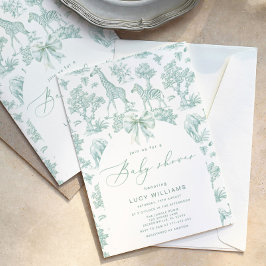 Invitación Toile de Jouy Safari verde Ducha bebé