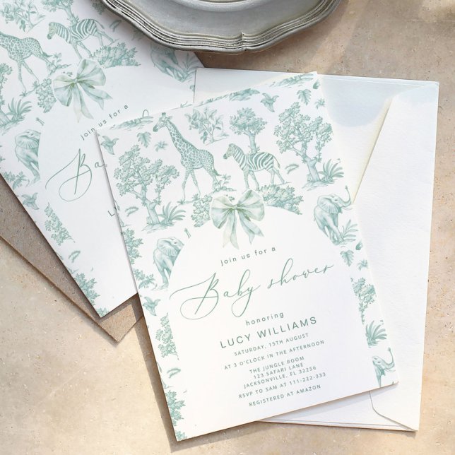 Invitación Toile de Jouy Safari verde Ducha bebé (Subido por el creador)