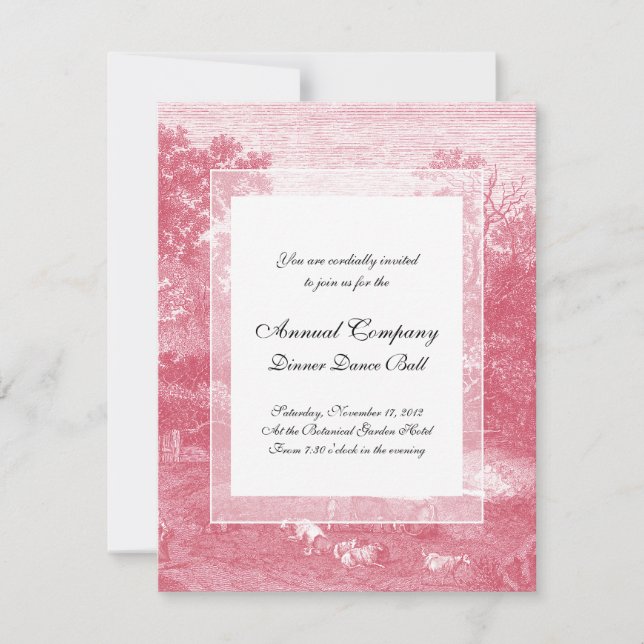 Invitación Toile de Jouy Shabby Paisaje Pastoral Rosa (Anverso)