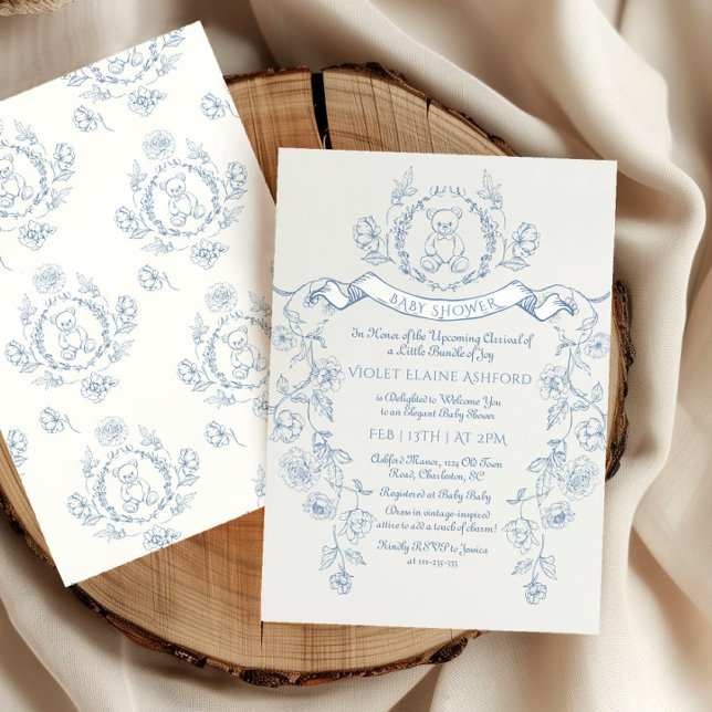 Invitación Toile de Jouy Teddy oso Chinoiserie baby ducha (Subido por el creador)