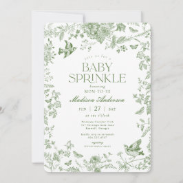 Invitación Toile De Jouy Verde Vintage Floral para Baby Showe