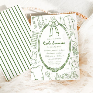 Invitación Toile De Jouy Whimsical Green Baby Shower
