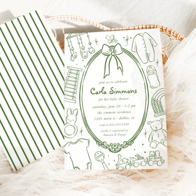 Invitación Toile De Jouy Whimsical Green Baby Shower (Subido por el creador)