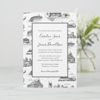 Invitación Toile de Nashville al anochecer en negro y blanco