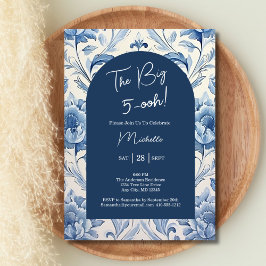 Invitación Toile Floral Azul Chinoiserie 50 Cumpleaños