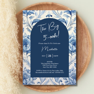 Invitación Toile Floral Azul Chinoiserie 50 Cumpleaños