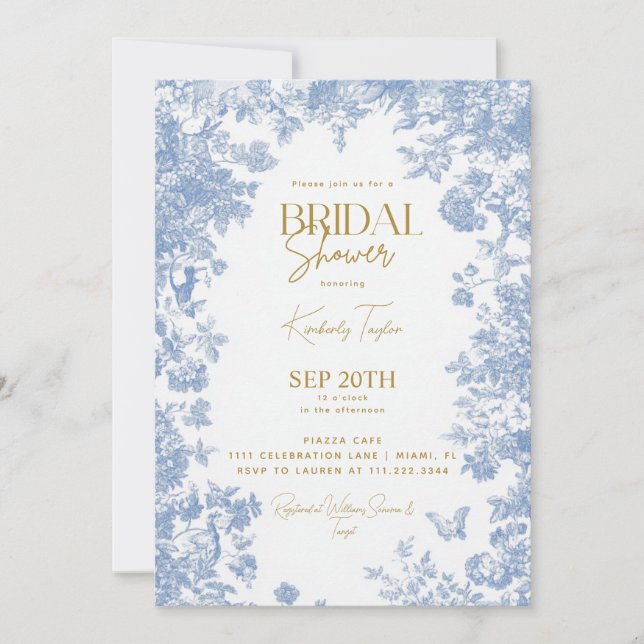Invitación Toile Floral Bridal Shower (Anverso)