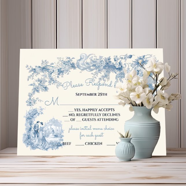 Invitación Toile Floral Chateau Wedding RSVP (Subido por el creador)